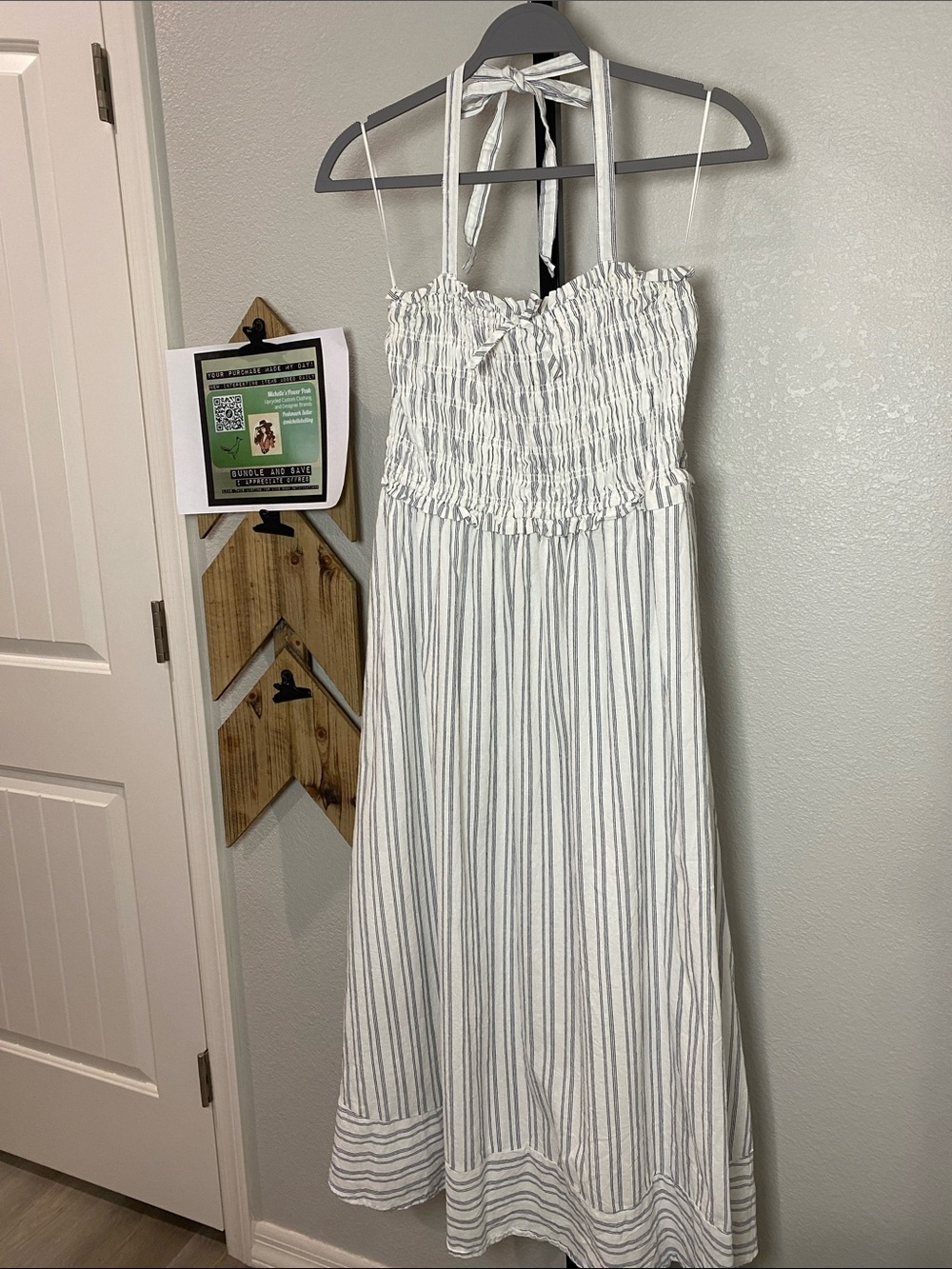 Altar'd State White and Gray Strapless Smocked Midi Dress XL cotton - Picture 3 of 8